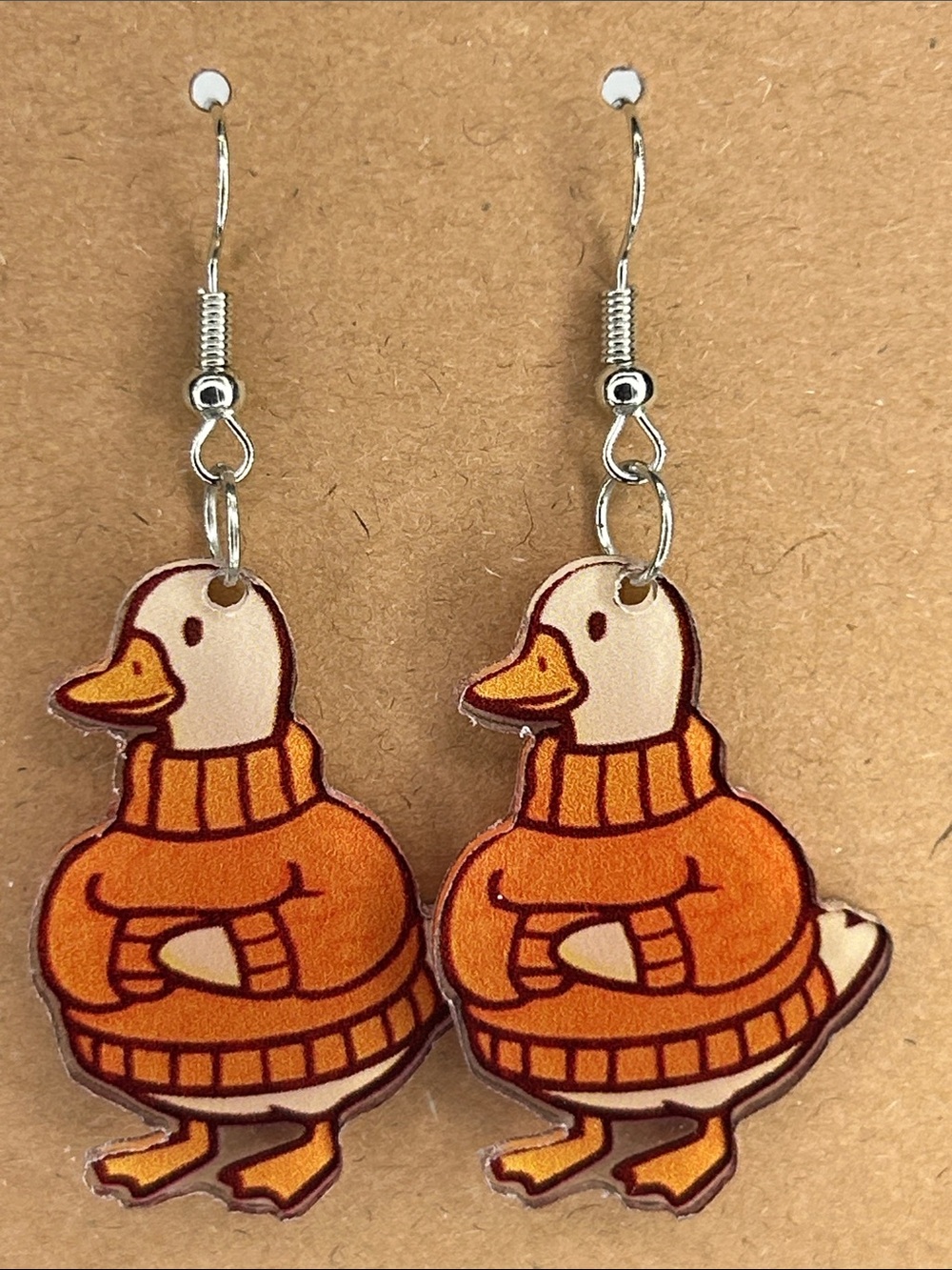 Cute Duck in Orange Sweater Earrings Fashion Jewelry